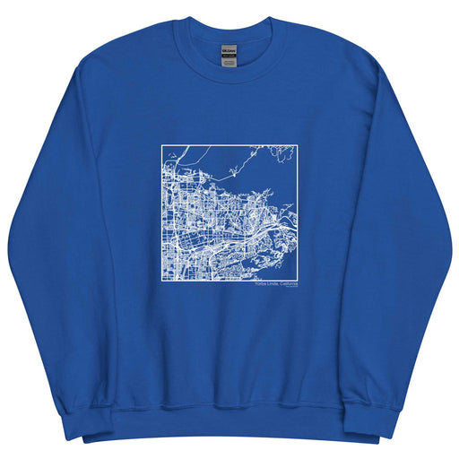 Yorba Linda California  Map Unisex Crewneck Sweater with City inscription in Royal Blue