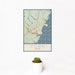 12x18 York Maine Map Print Portrait Orientation in Woodblock Style With Small Cactus Plant in White Planter
