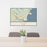24x36 York Maine Map Print Lanscape Orientation in Woodblock Style Behind 2 Chairs Table and Potted Plant