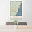 24x36 York Maine Map Print Portrait Orientation in Woodblock Style Behind 2 Chairs Table and Potted Plant