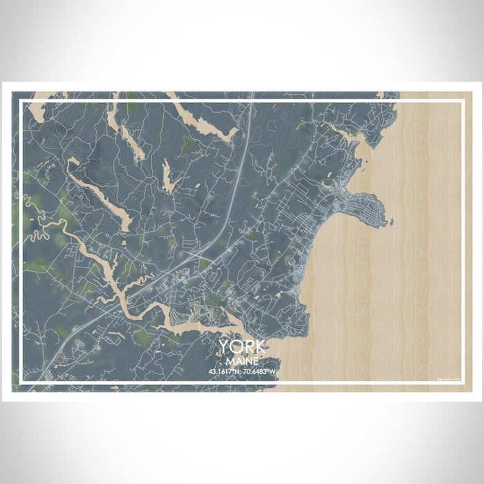 York Maine Map Print Landscape Orientation in Afternoon Style With Shaded Background