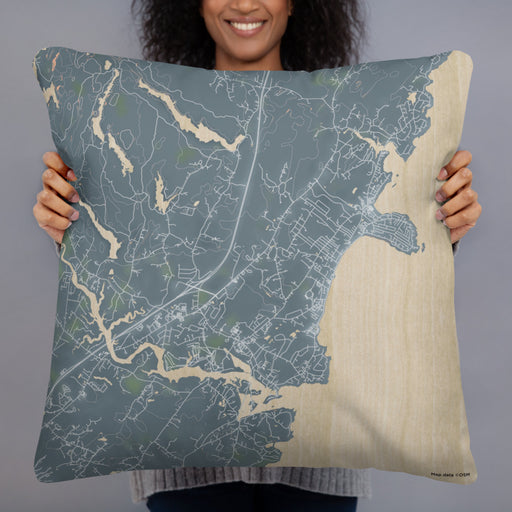 Person holding 22x22 Custom York Maine Map Throw Pillow in Afternoon