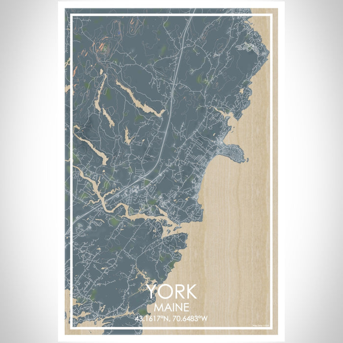 York Maine Map Print Portrait Orientation in Afternoon Style With Shaded Background