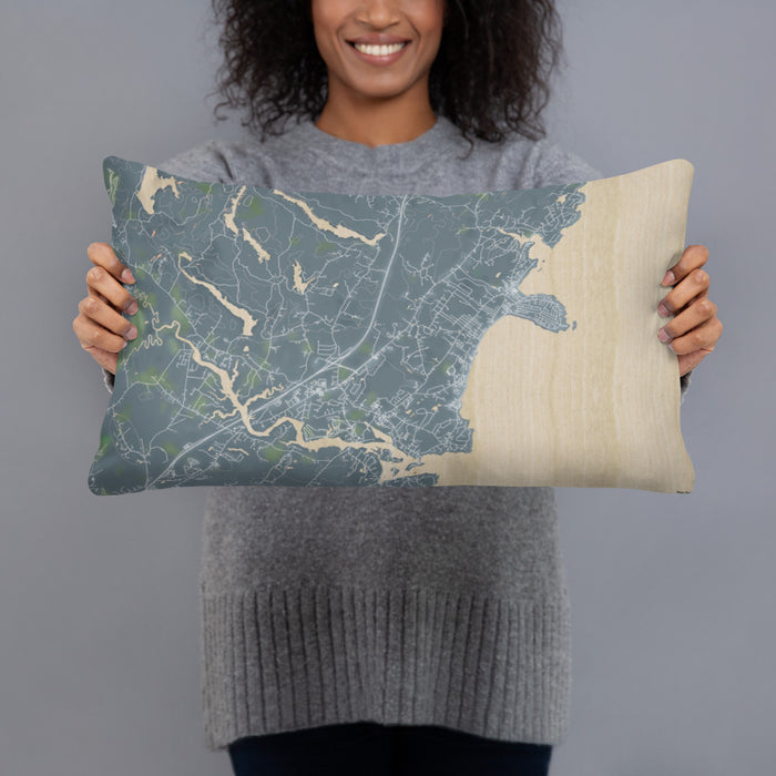 Person holding 20x12 Custom York Maine Map Throw Pillow in Afternoon