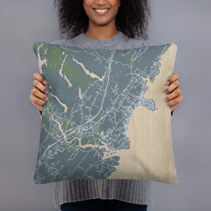 Person holding 18x18 Custom York Maine Map Throw Pillow in Afternoon