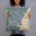 Person holding 18x18 Custom York Maine Map Throw Pillow in Afternoon