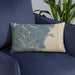 Custom York Maine Map Throw Pillow in Afternoon on Blue Colored Chair