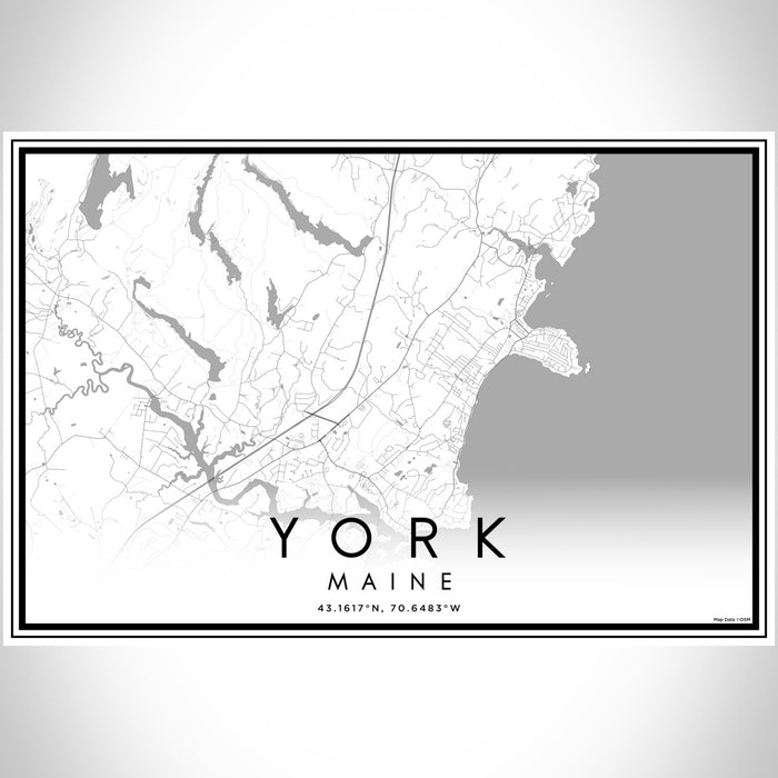 York Maine Map Print Landscape Orientation in Classic Style With Shaded Background