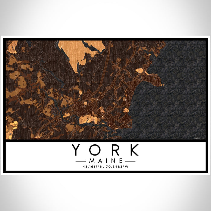 York Maine Map Print Landscape Orientation in Ember Style With Shaded Background