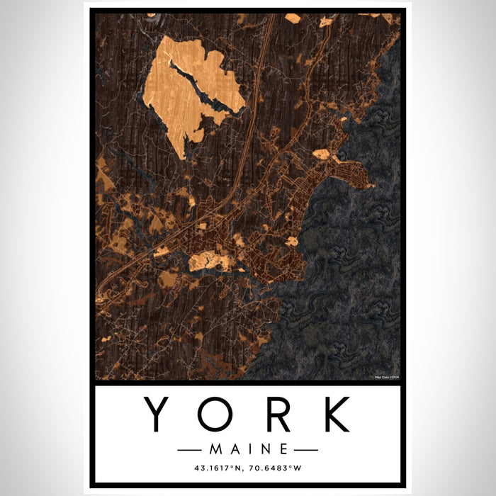 York Maine Map Print Portrait Orientation in Ember Style With Shaded Background