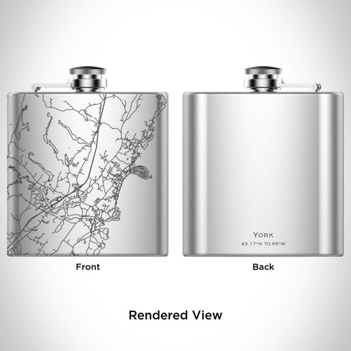 Rendered View of York Maine Map Engraving on 6oz Stainless Steel Flask