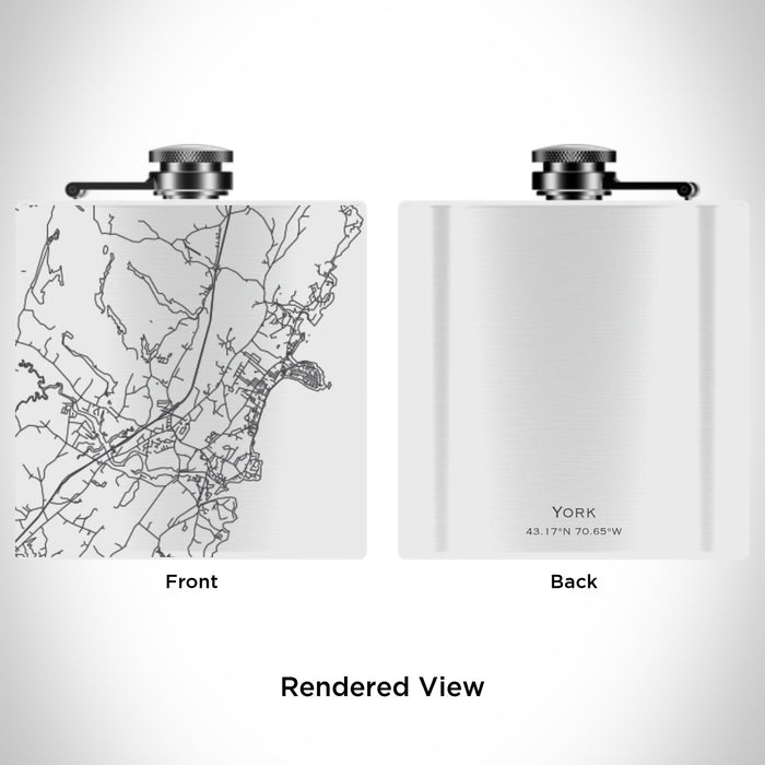 Rendered View of York Maine Map Engraving on 6oz Stainless Steel Flask in White