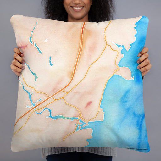 Person holding 22x22 Custom York Maine Map Throw Pillow in Watercolor