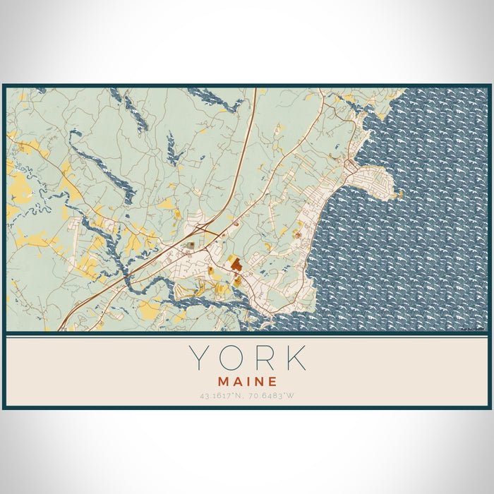 York - Maine Map Print in Woodblock