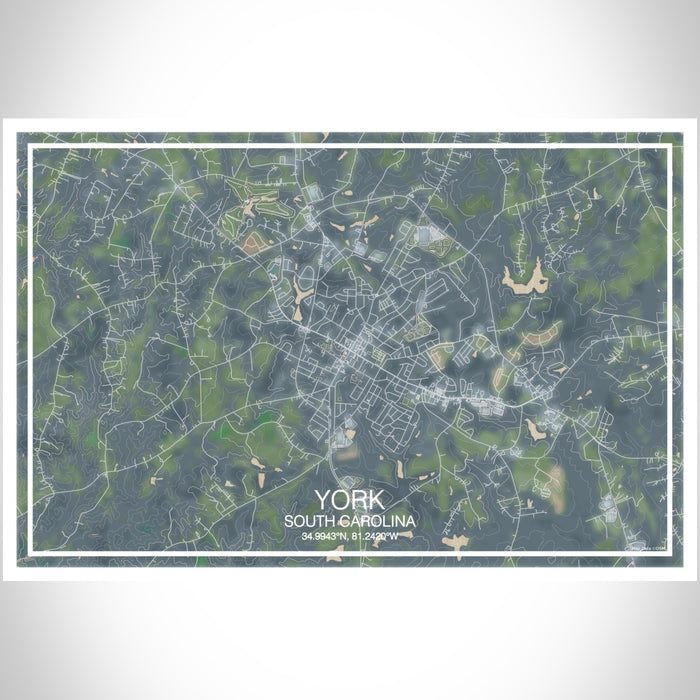 York South Carolina Map Print Landscape Orientation in Afternoon Style With Shaded Background