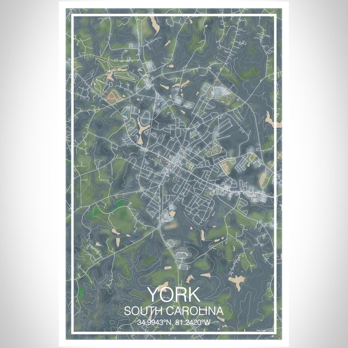 York South Carolina Map Print Portrait Orientation in Afternoon Style With Shaded Background