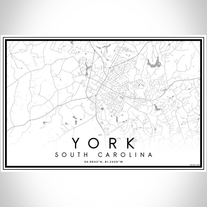 York South Carolina Map Print Landscape Orientation in Classic Style With Shaded Background