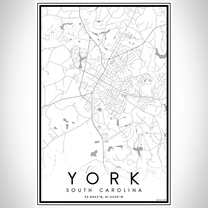 York South Carolina Map Print Portrait Orientation in Classic Style With Shaded Background