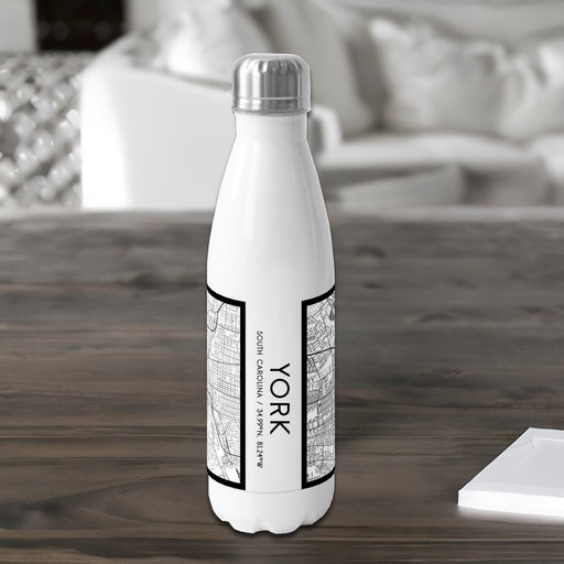 York South Carolina Custom City Map Inscription Coordinates on 17oz Stainless Steel Insulated Bottle with printed classic style map