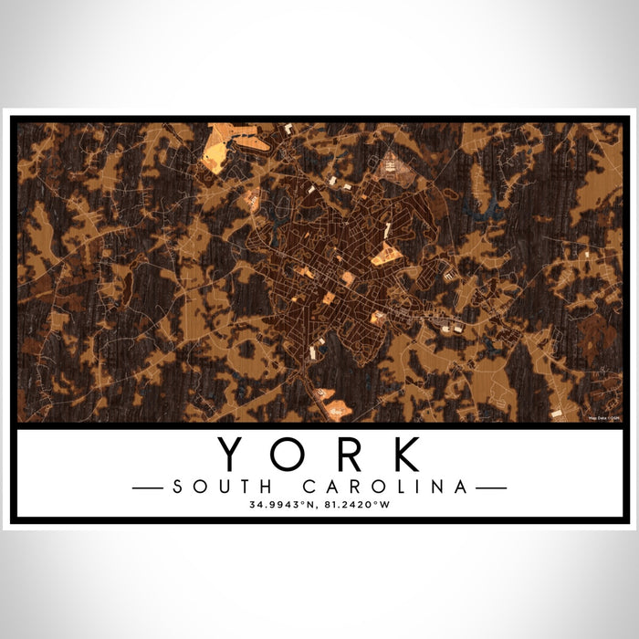 York South Carolina Map Print Landscape Orientation in Ember Style With Shaded Background