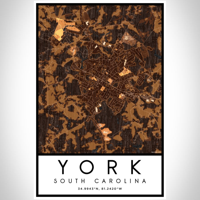 York South Carolina Map Print Portrait Orientation in Ember Style With Shaded Background