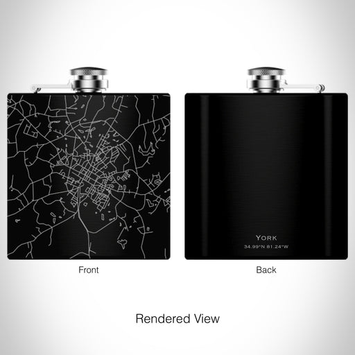 Rendered View of York South Carolina Map on 6oz Stainless Steel Flask in Black