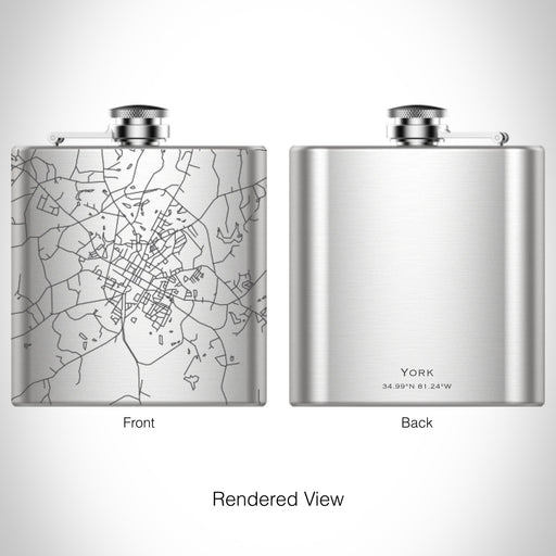 Rendered View of York South Carolina Map on 6oz Stainless Steel Flask