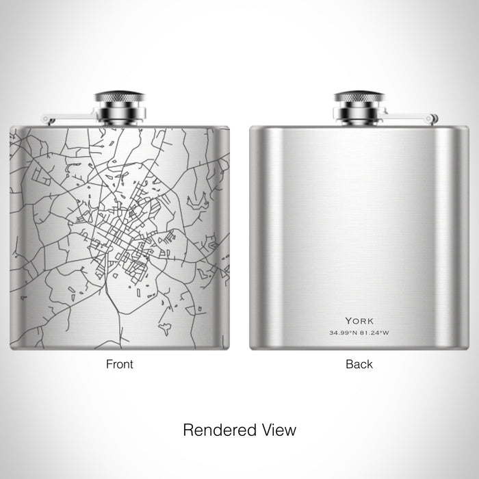 Rendered View of York South Carolina Map on 6oz Stainless Steel Flask