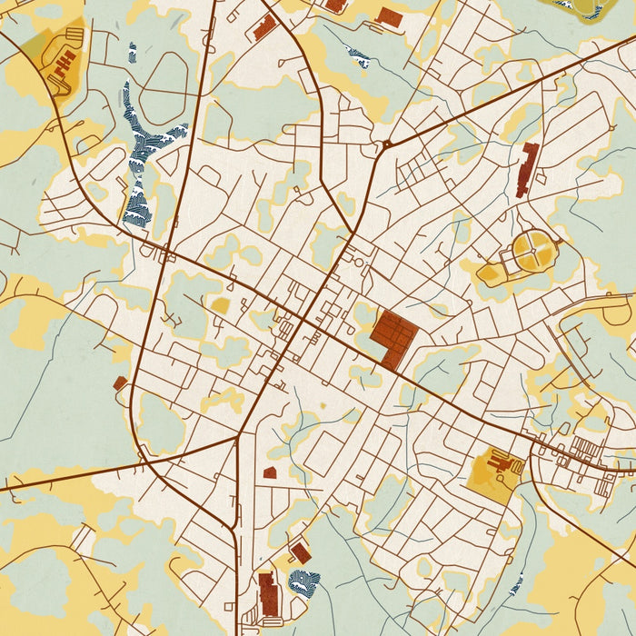 York South Carolina Map Print in Woodblock Style Zoomed In Close Up Showing Details