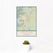 12x18 Yreka California Map Print Portrait Orientation in Woodblock Style With Small Cactus Plant in White Planter