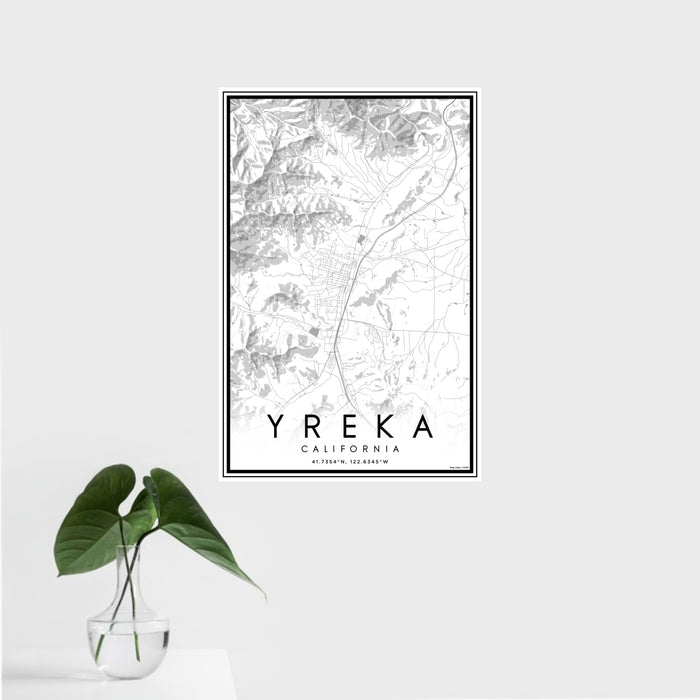 16x24 Yreka California Map Print Portrait Orientation in Classic Style With Tropical Plant Leaves in Water