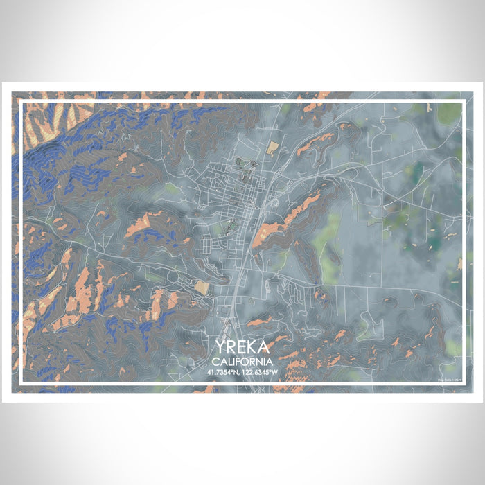 Yreka California Map Print Landscape Orientation in Afternoon Style With Shaded Background