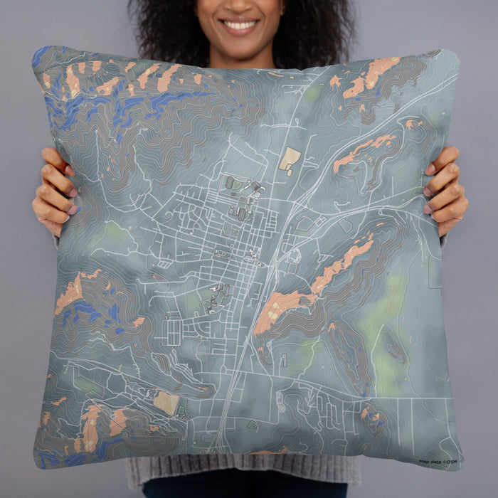 Person holding 22x22 Custom Yreka California Map Throw Pillow in Afternoon