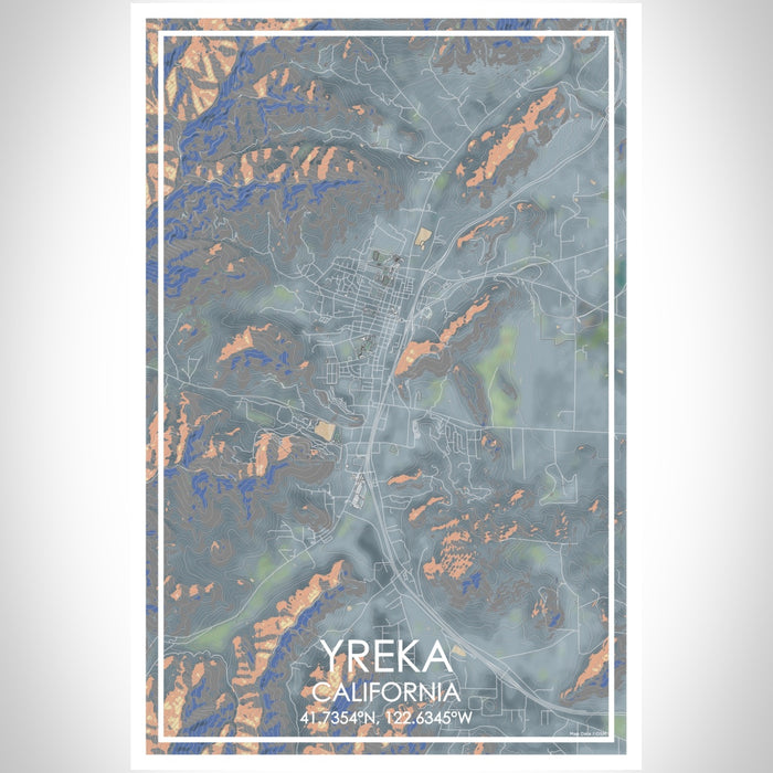 Yreka California Map Print Portrait Orientation in Afternoon Style With Shaded Background