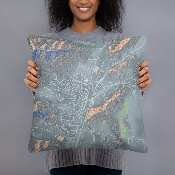Person holding 18x18 Custom Yreka California Map Throw Pillow in Afternoon