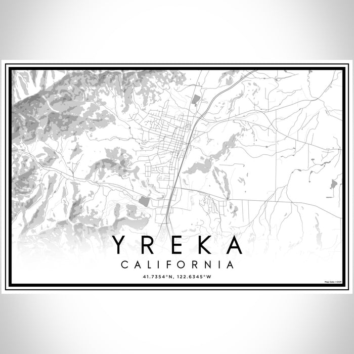 Yreka California Map Print Landscape Orientation in Classic Style With Shaded Background
