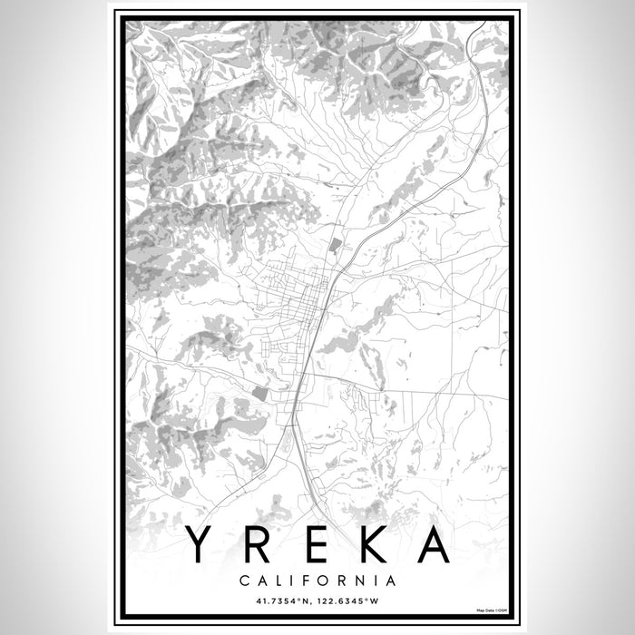Yreka California Map Print Portrait Orientation in Classic Style With Shaded Background
