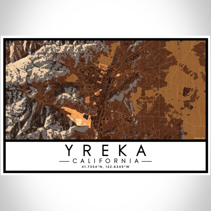 Yreka California Map Print Landscape Orientation in Ember Style With Shaded Background