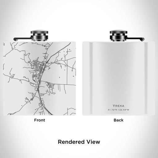 Rendered View of Yreka California Map Engraving on 6oz Stainless Steel Flask in White