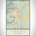 Yreka California Map Print Portrait Orientation in Woodblock Style With Shaded Background