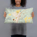 Person holding 20x12 Custom Yreka California Map Throw Pillow in Woodblock