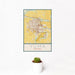 12x18 Yuma Arizona Map Print Portrait Orientation in Woodblock Style With Small Cactus Plant in White Planter