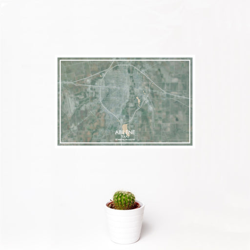 12x18 ABILENE Texas Map Print Landscape Orientation in Afternoon Style With Small Cactus Plant in White Planter