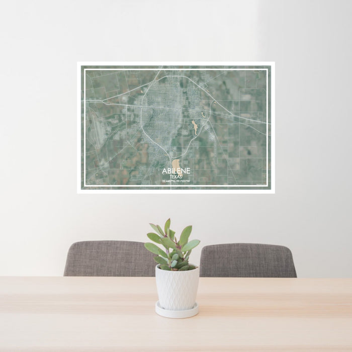 24x36 ABILENE Texas Map Print Lanscape Orientation in Afternoon Style Behind 2 Chairs Table and Potted Plant