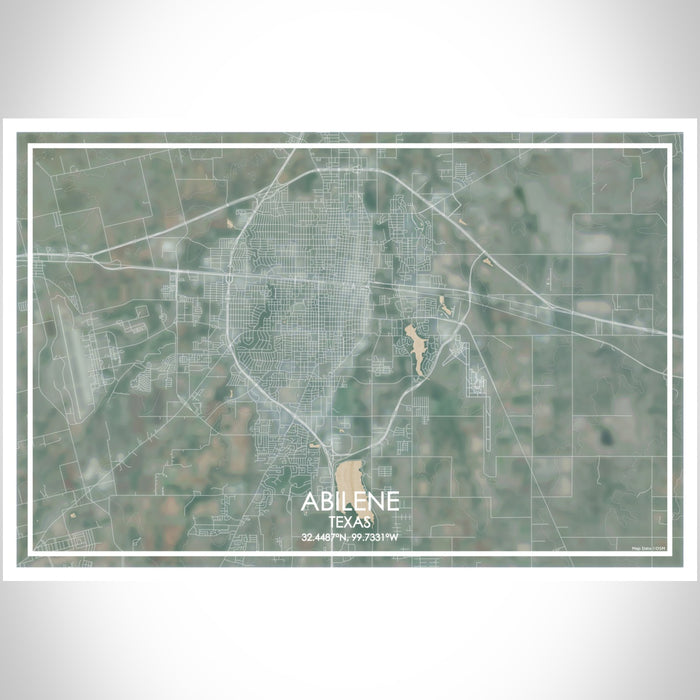ABILENE Texas Map Print Landscape Orientation in Afternoon Style With Shaded Background