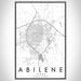 Abilene Texas Map Print Portrait Orientation in Classic Style With Shaded Background
