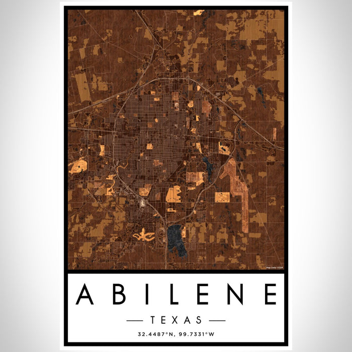 Abilene Texas Map Print Portrait Orientation in Ember Style With Shaded Background