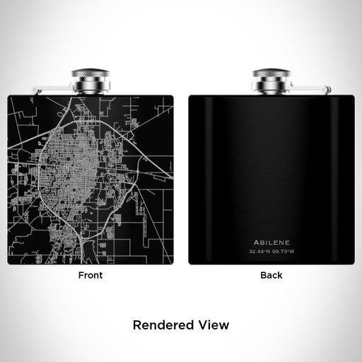 Rendered View of Abilene Texas Map Engraving on 6oz Stainless Steel Flask in Black