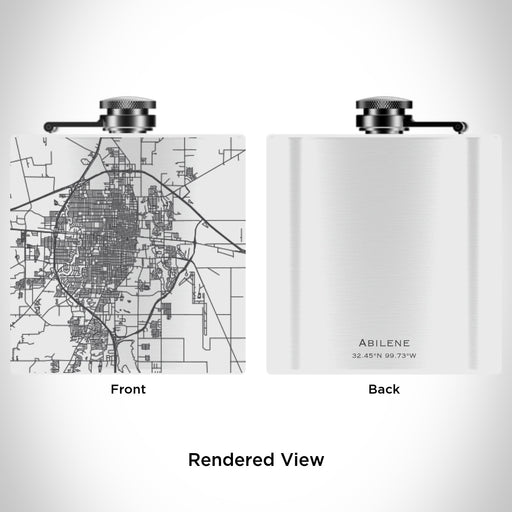 Rendered View of Abilene Texas Map Engraving on 6oz Stainless Steel Flask in White