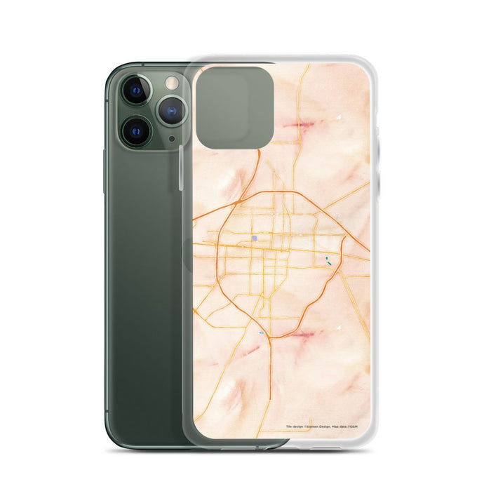 Custom Abilene Texas Map Phone Case in Watercolor on Table with Laptop and Plant